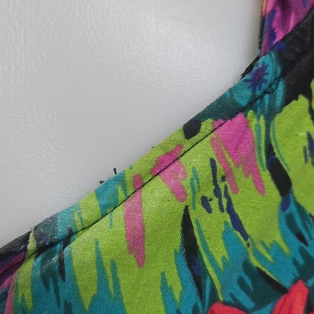 Cotton Halter Top Minidress Petticoat Exotic Plants Flowers Monstera Cactus - Picture 10 of 17